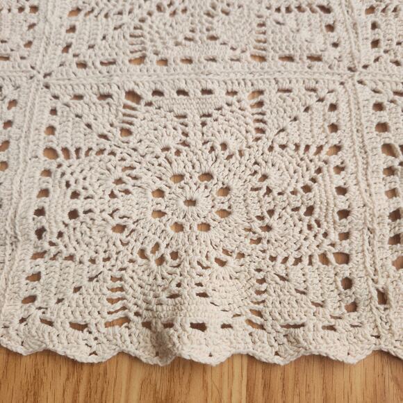 Handmade Crochet Lace Table Runner Ivory 35x13 Rectangular Doily Farmhouse Chic - Picture 8 of 8